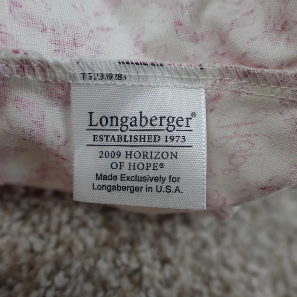 Longaberger 2009 Horizon of Hope Basket Liner Pink Floral Toile Scalloped Trim